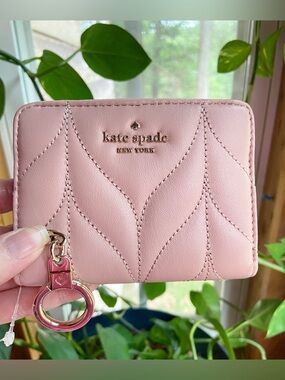 Kate Spade Soft Quilted Pink Leather Zip Card Wallet with Keyring & Coin Pouch